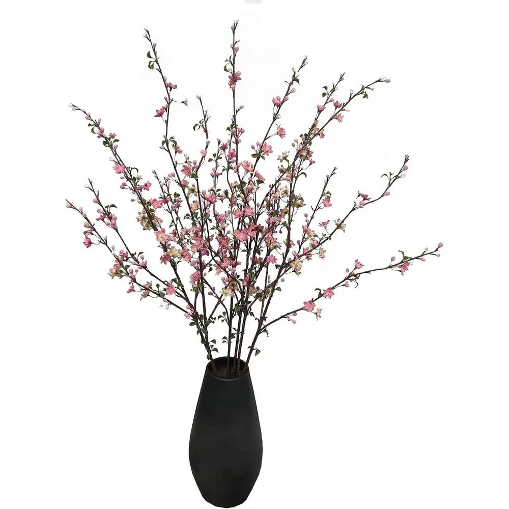 Pink 6-Pcs Artificial Plum Blossom Faux Flowers Branches Vase Home Table Decor